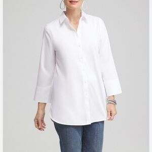 White Chicos Size 2 No Iron™ Stretch 3/4 Sleeve Tunic